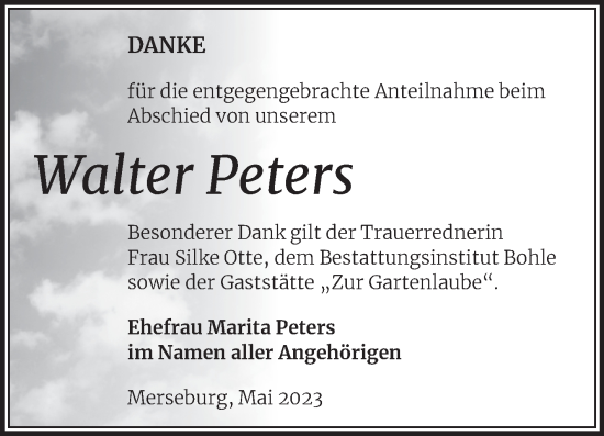 Traueranzeige von Walter Peters von Trauerkombi Merseburg