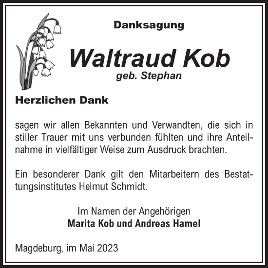 Traueranzeige von Waltraud Kob von Volksstimme Magdeburg