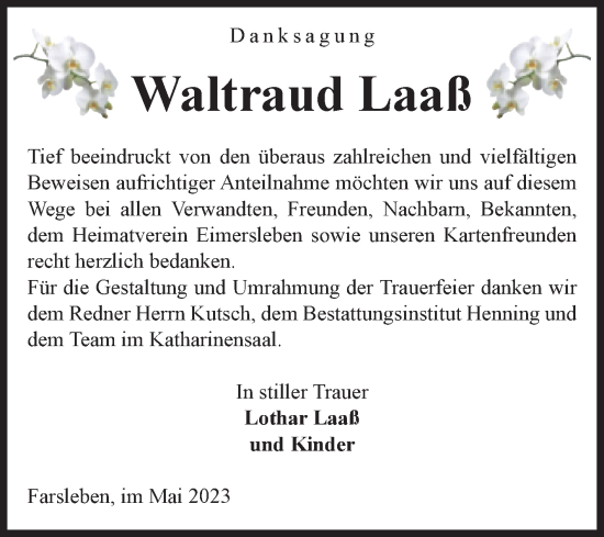 Traueranzeige von Waltraud Laaß von Volksstimme Haldensleben/Wolmirstedt
