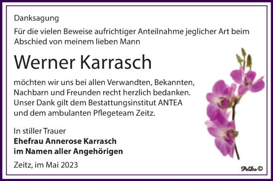 Traueranzeige von Werner Karrasch von Trauerkombi Zeitz