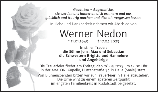 Traueranzeige von Werner Nedon von Mitteldeutsche Zeitung Halle/Saalkreis