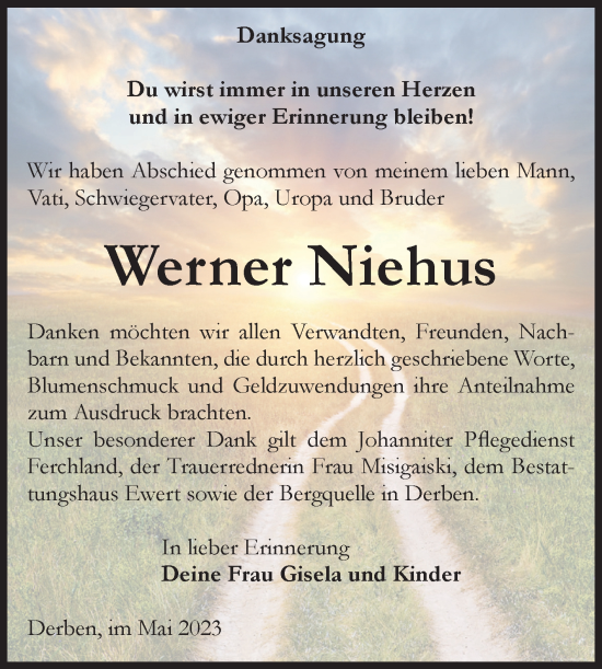 Traueranzeige von Werner Niehus von Volksstimme Burg/Genthin