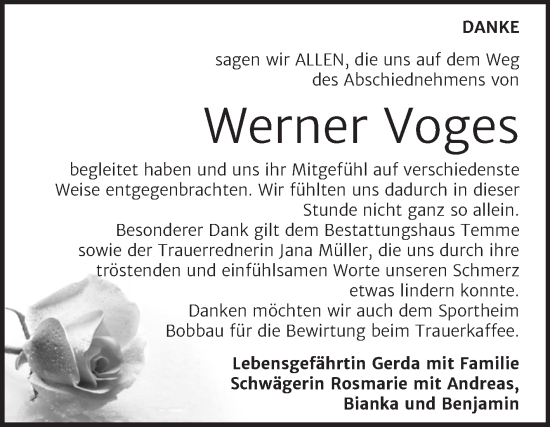 Traueranzeige von Werner Voges von Trauerkombi Bitterfeld