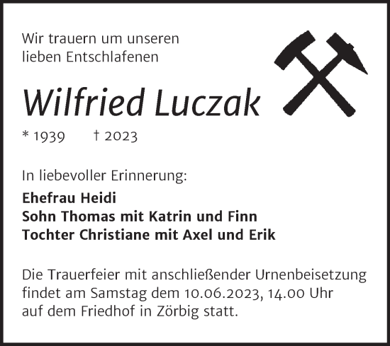 Traueranzeige von Wilfried Luczak von Trauerkombi Bitterfeld