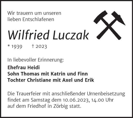 Traueranzeige von Wilfried Luczak von Trauerkombi Bitterfeld