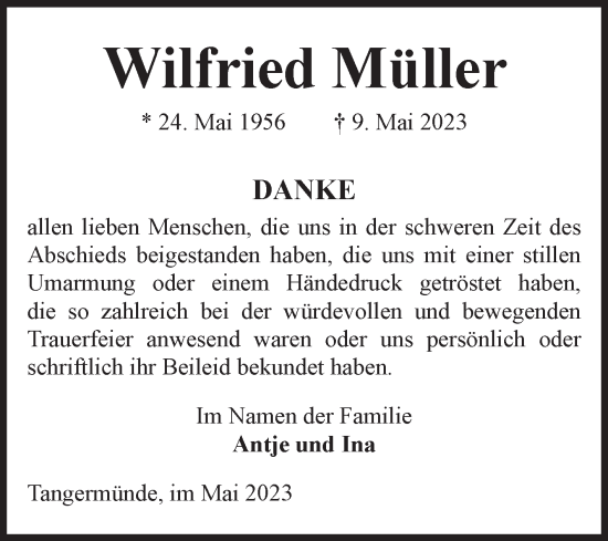 Traueranzeige von Wilfried Müller von Volksstimme Altmark Ost