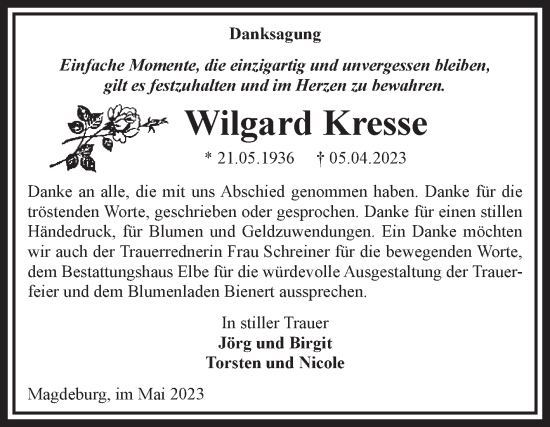 Traueranzeige von Wilgard Kresse von Volksstimme Magdeburg