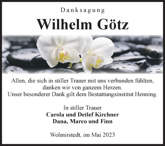 Traueranzeige von Wilhelm Götz von Volksstimme Haldensleben/Wolmirstedt