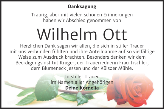 Traueranzeige von Wilhelm Ott von Trauerkombi Wittenberg