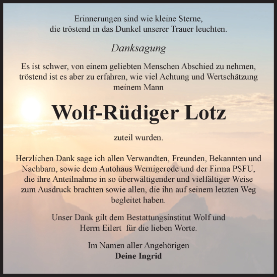 Traueranzeige von Wolf-Rüdiger Lotz von Volksstimme Wernigerode