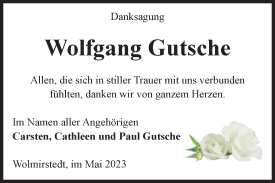 Traueranzeige von Wolfgang Gutsche von Volksstimme Haldensleben/Wolmirstedt