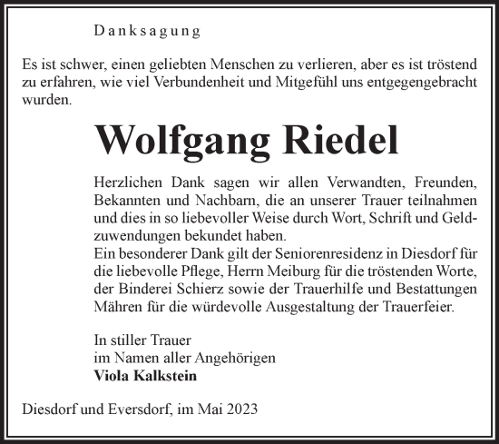 Traueranzeige von Wolfgang Riedel von Volksstimme Altmark West