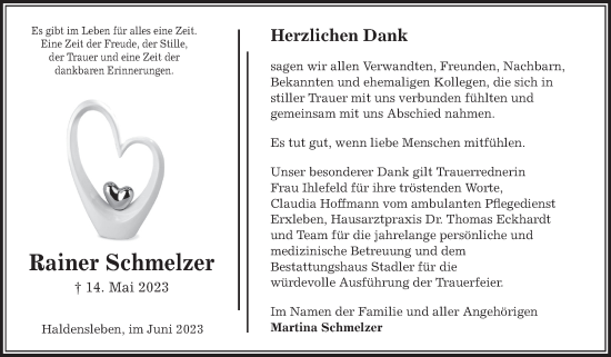 Traueranzeige von Rainer Schmelzer von Magdeburger Haldensleben