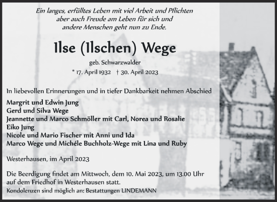 Traueranzeige von Ilse Wege von Mitteldeutsche Zeitung