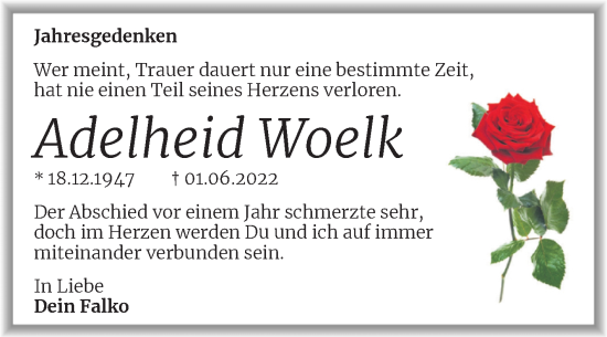 Traueranzeige von Adelheid Woelk von Trauerkombi Merseburg