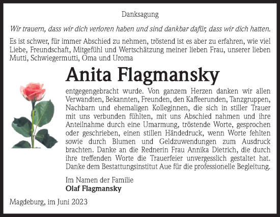 Traueranzeige von AnAnita Flagmansky von Volksstimme Magdeburg