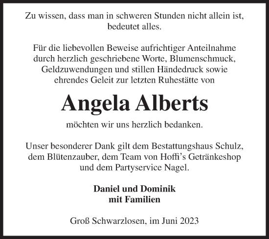 Traueranzeige von Angela Alberts von Volksstimme Altmark Ost