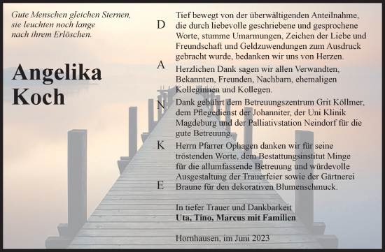 Traueranzeige von Angelika Koch von Volksstimme Oschersleben/Wanzleben