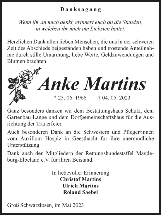 Traueranzeige von Anke Martins von Volksstimme Altmark Ost