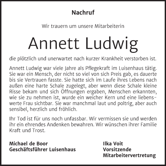 Traueranzeige von Annett Ludwig von Naumburger Tageblatt