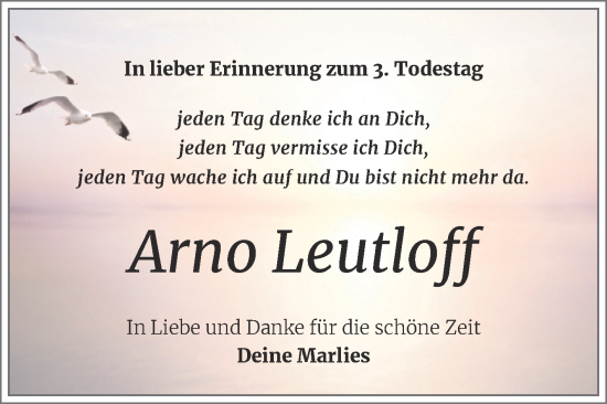 Traueranzeige von Arno Leutloff von Trauerkombi Merseburg
