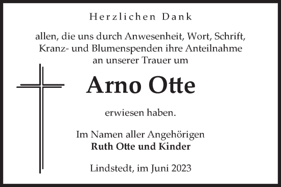 Traueranzeige von Arno Otte von Volksstimme Altmark West