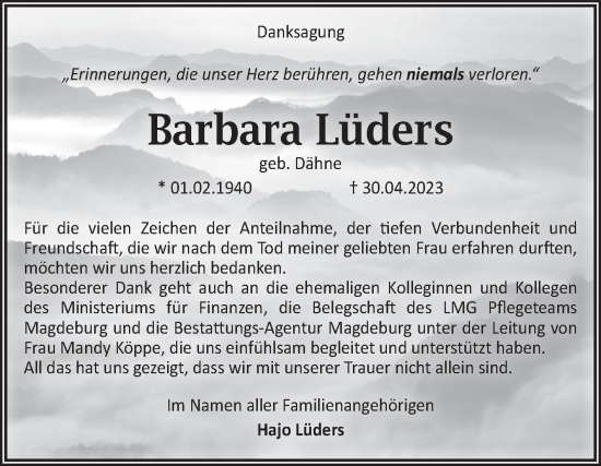 Traueranzeige von Barbara Lüders von Volksstimme Magdeburg