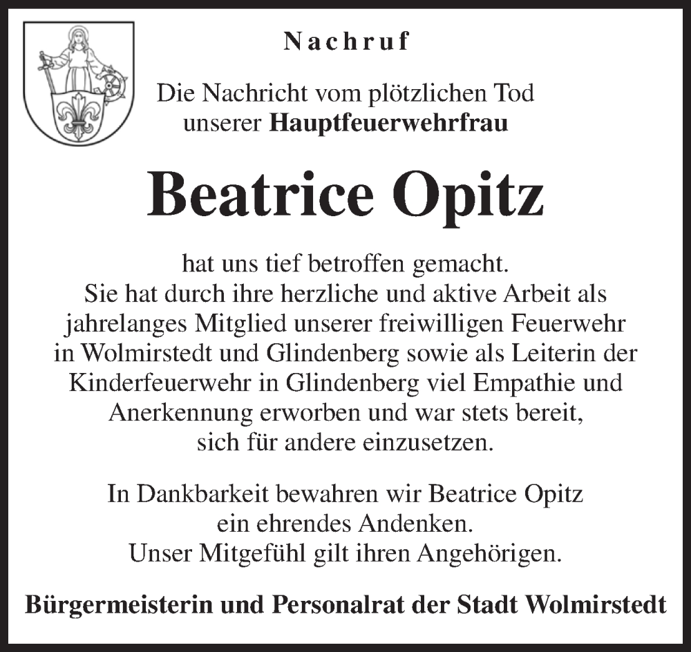  Traueranzeige für Beatrice Opitz vom 03.06.2023 aus Volksstimme Haldensleben/Wolmirstedt
