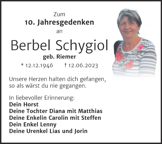 Traueranzeige von Berbel Schygiol von Trauerkombi Köthen
