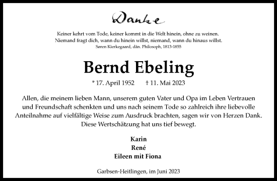 Traueranzeige von Bernd Ebeling von Volksstimme Magdeburg