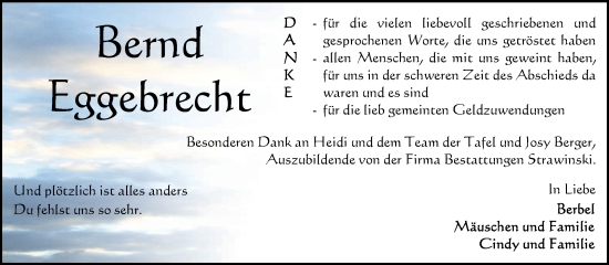 Traueranzeige von Bernd Eggebrecht von Volksstimme Altmark Ost