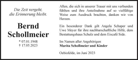 Traueranzeige von Bernd Schollmeier von Volksstimme Altmark West