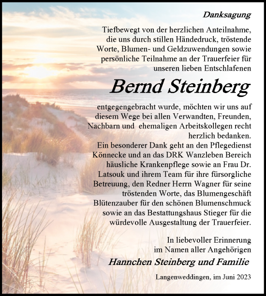 Traueranzeige von Bernd Steinberg von Volksstimme Oschersleben/Wanzleben