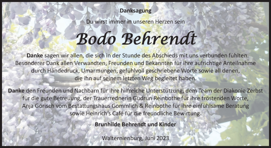 Traueranzeige von Bodo Behrendt von Volksstimme Zerbst