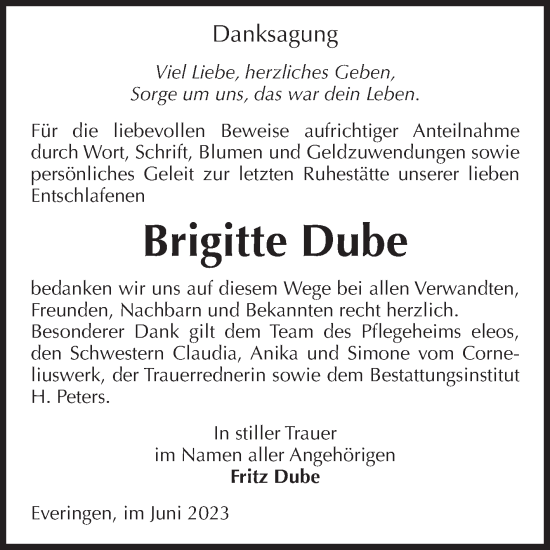 Traueranzeige von Brigitte Dube von Volksstimme Haldensleben/Wolmirstedt