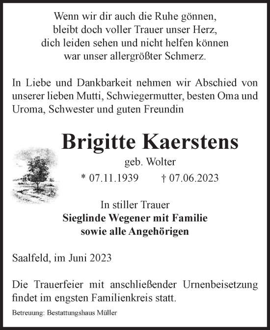Traueranzeige von Brigitte Kaerstens von Volksstimme Altmark West