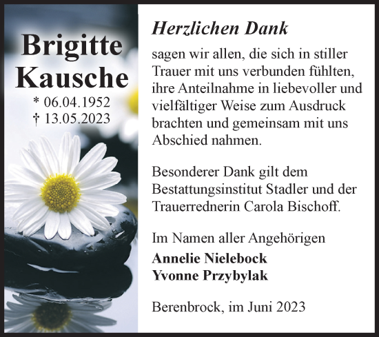 Traueranzeige von Brigitte Kausche von Volksstimme Haldensleben/Wolmirstedt