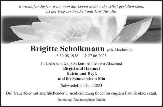Traueranzeige von Brigitte Scholkmann von Volksstimme Altmark West