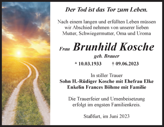 Traueranzeige von Brunhild Kosche von Volksstimme Staßfurt