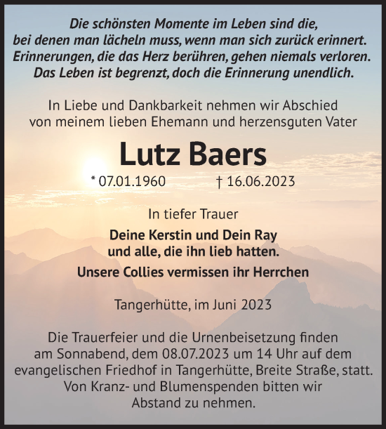 Traueranzeige von Lutz Baers von Altmark Ost