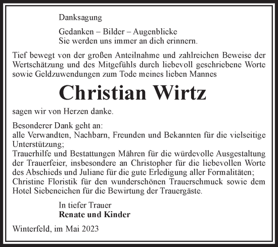 Traueranzeige von Christian Wirtz von Volksstimme Altmark West