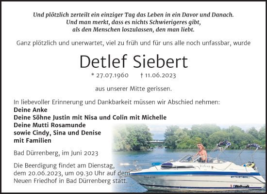 Traueranzeige von Detlef Siebert von Trauerkombi Merseburg