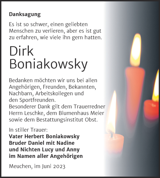Traueranzeige von Dirk Boniakowsky von Trauerkombi Weißenfels