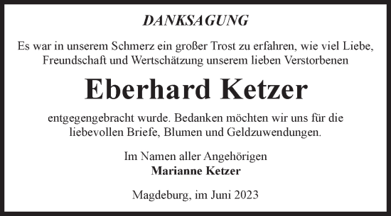 Traueranzeige von Eberhard Ketzer von Volksstimme Magdeburg