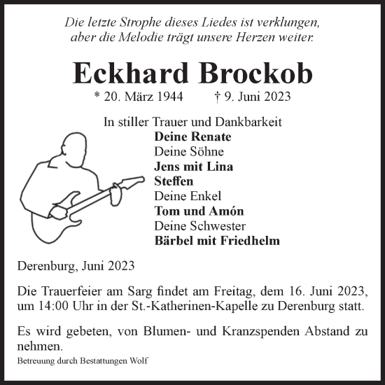 Traueranzeige von Eckhard Brockob von Volksstimme Wernigerode