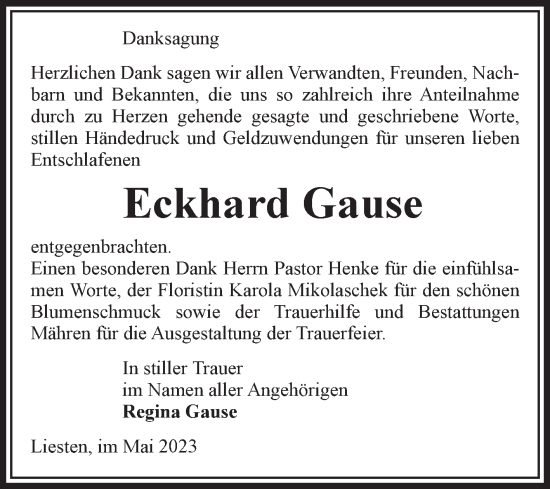Traueranzeige von Eckhard Gause von Volksstimme Altmark West