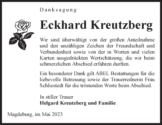 Traueranzeige von Eckhard Kreutzberg von Volksstimme Magdeburg