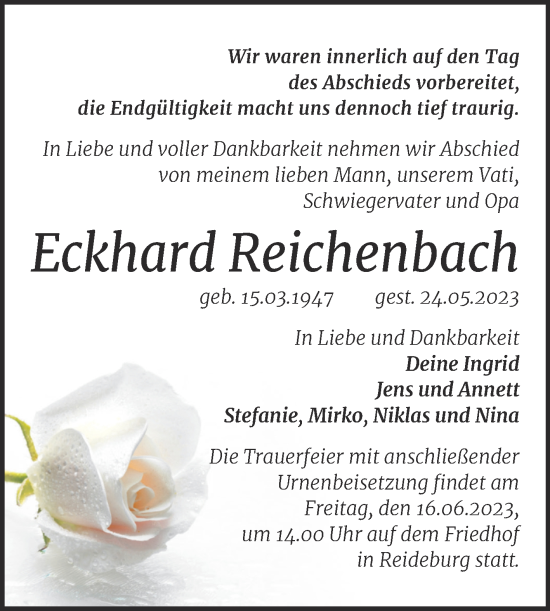 Traueranzeige von Eckhard Reichenbach von Mitteldeutsche Zeitung Halle/Saalkreis
