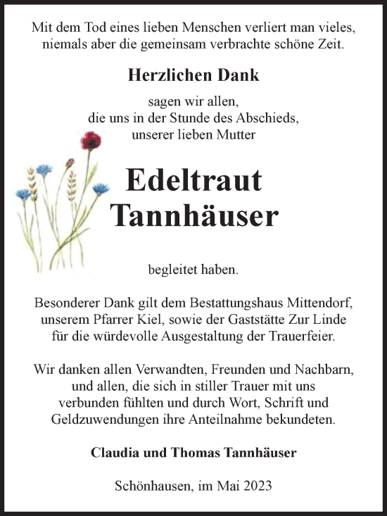 Traueranzeige von Edeltraut Tannhäuser von Volksstimme Altmark Ost