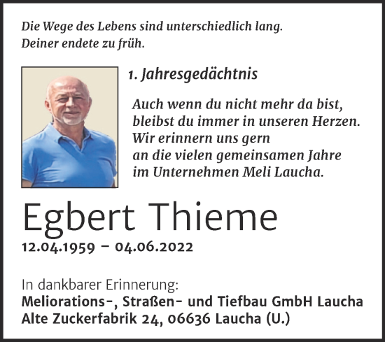 Traueranzeige von Egbert Thieme von Naumburger Tageblatt
